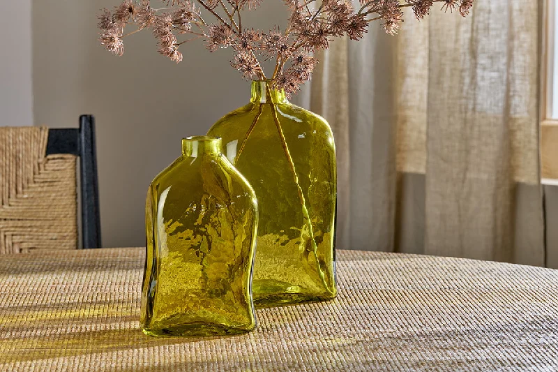 Ellam Recycled Glass Bottle Vase - Olive Green