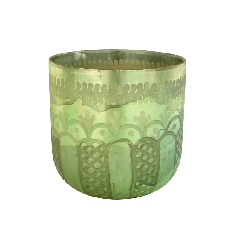 Green etched glass vase