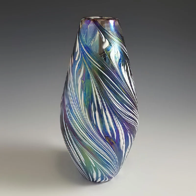 Handcrafted art glass narrow petal vase by Mark Rosenbaum