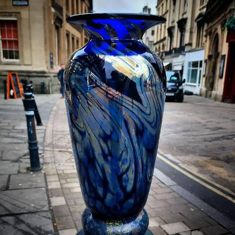 Large Tall "Aurora" Blue Glass Vase