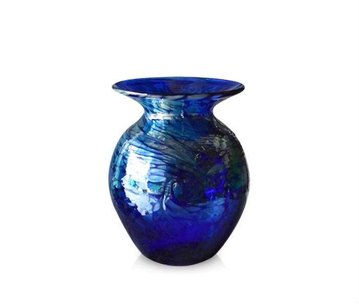 Medium "Aurora" Round Blue Glass Vase