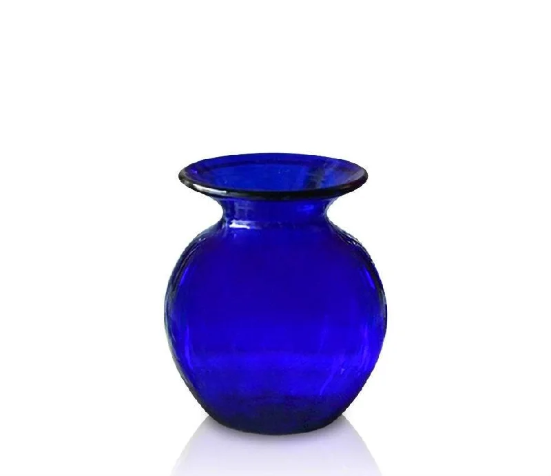 Medium Blue Glass Round Vase