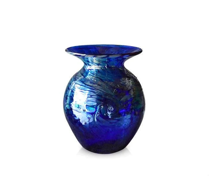 Small "Aurora" Round Blue Glass Vase