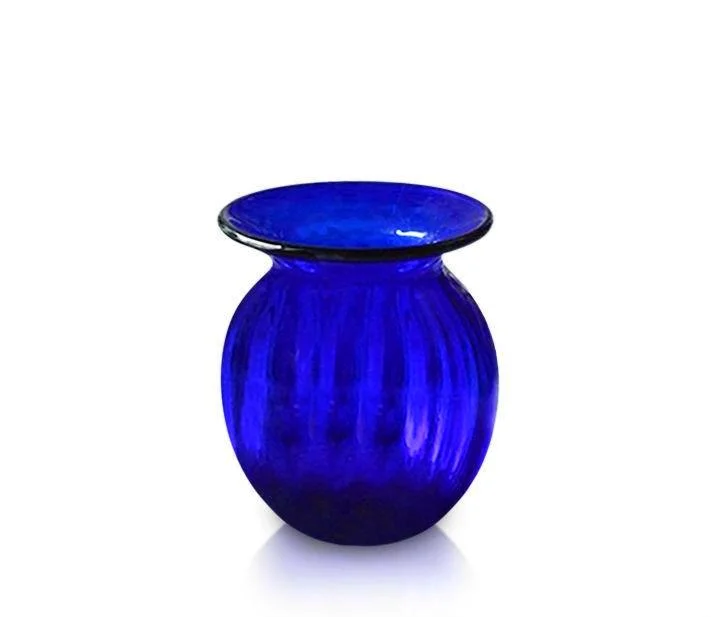 Small Blue Glass Optic Round Vase