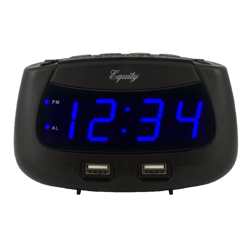 30417 0.9 inch Blue LED Dual USB Alarm Clock