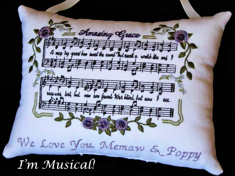 Amazing Grace Hymn Music Box Pillow -- Personalized Embroidered MUSICAL Keepsake