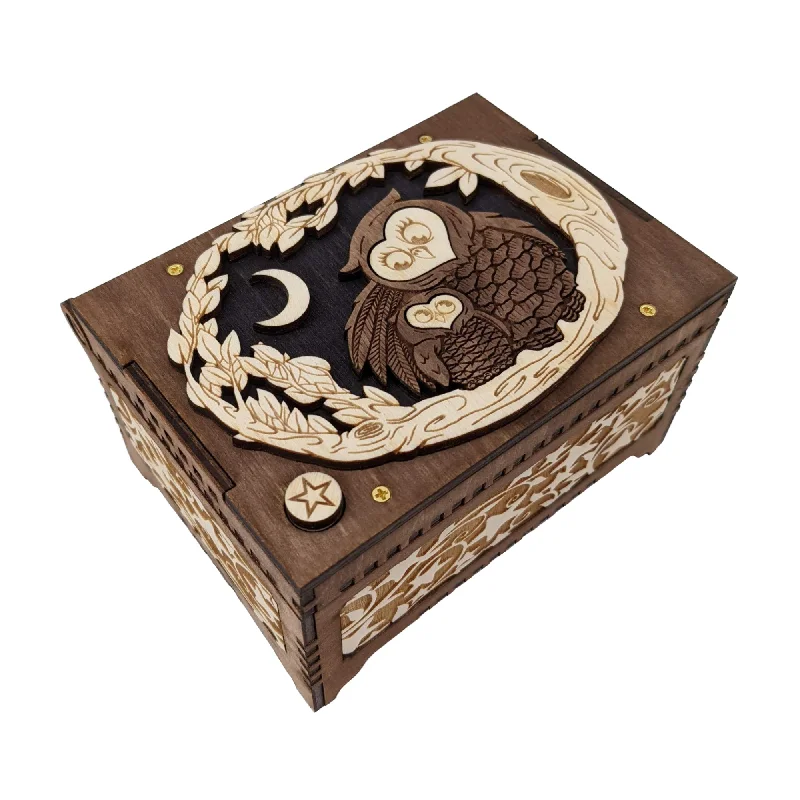 Engraved Mother and Baby Owl Music Box