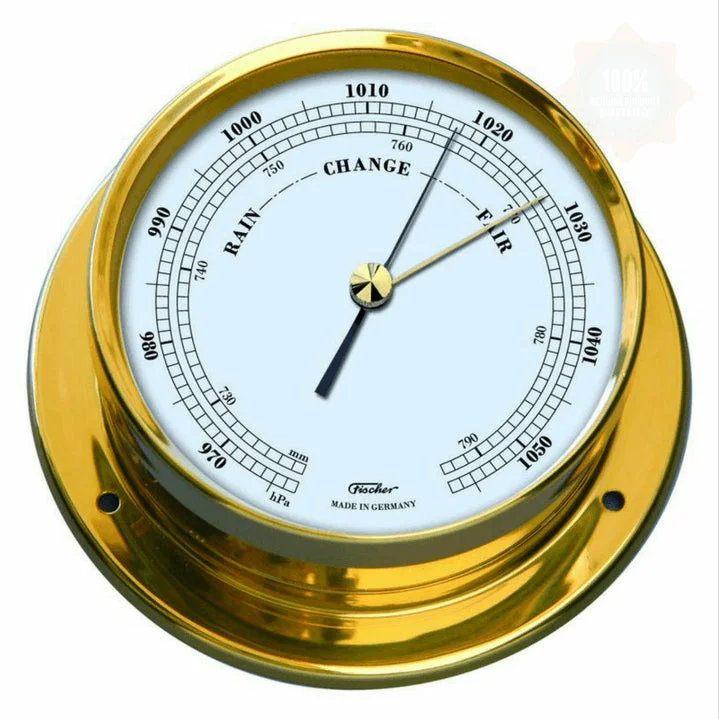 Premium Polished Brass Tide Clock with Barometer – Modern Coastal Accessory