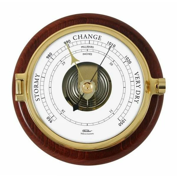 Brass Porthole Mahogany Barometer & Clock Combo