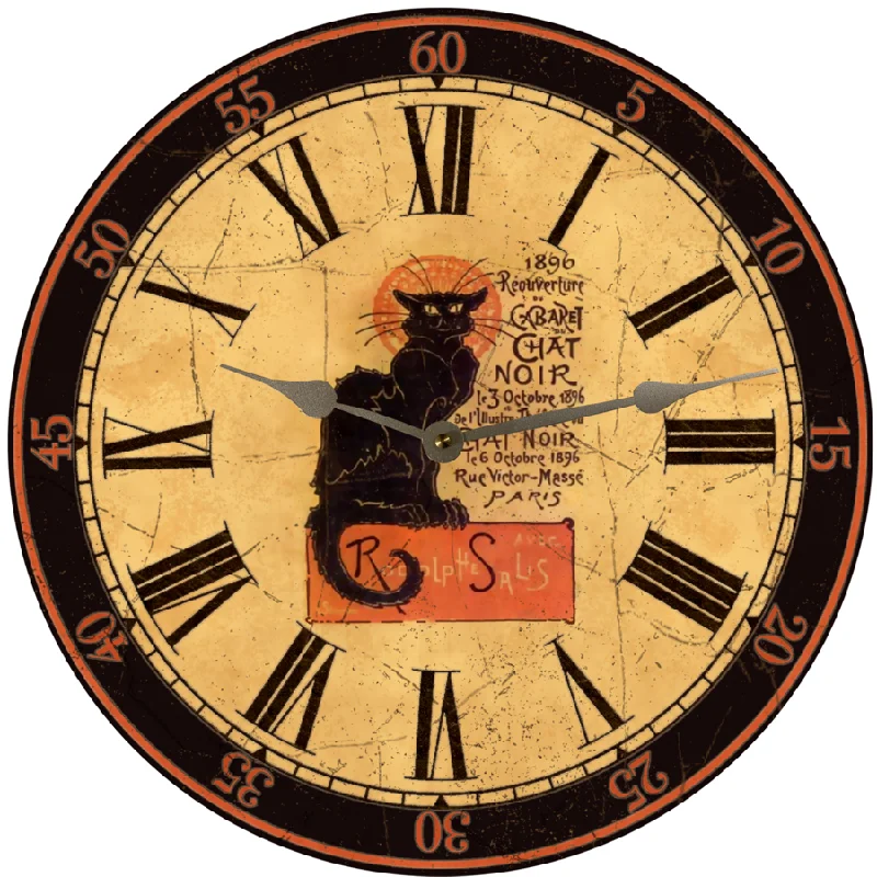 Chat Noir Clock- Halloween Clock- Black Cat Clock