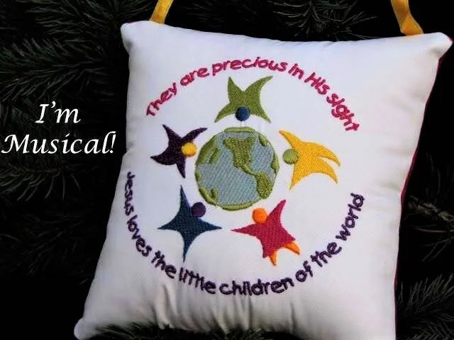 Children of the World Music Box Pillow -- Personalized Embroidered MUSICAL Baby Keepsake