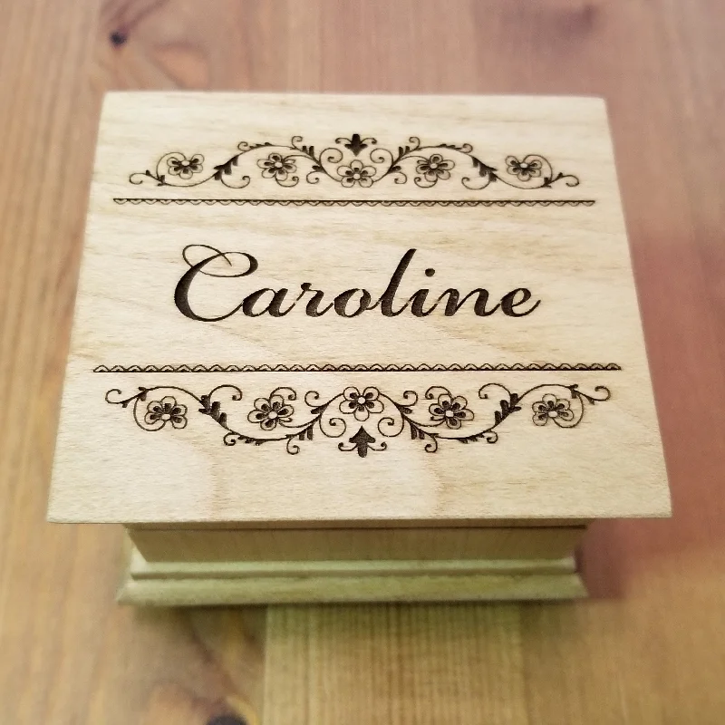 Wooden Music Box Name engraving on top, choose color and song, personalize