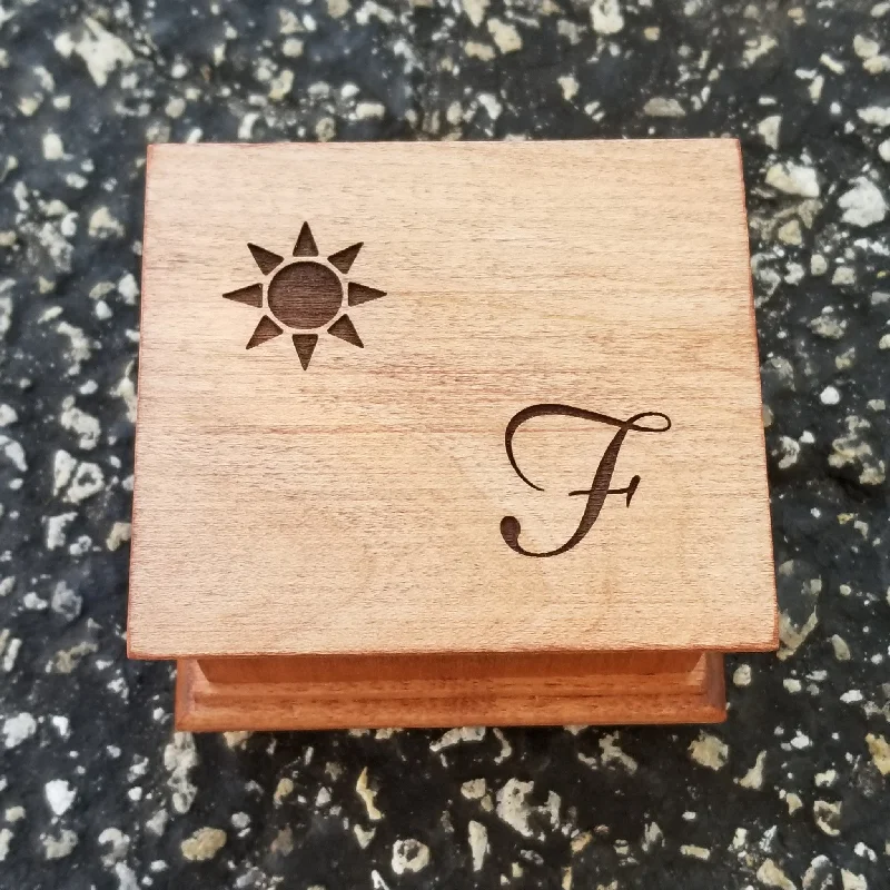 Music Box with Monogram and sun engraved on top, choose color and song