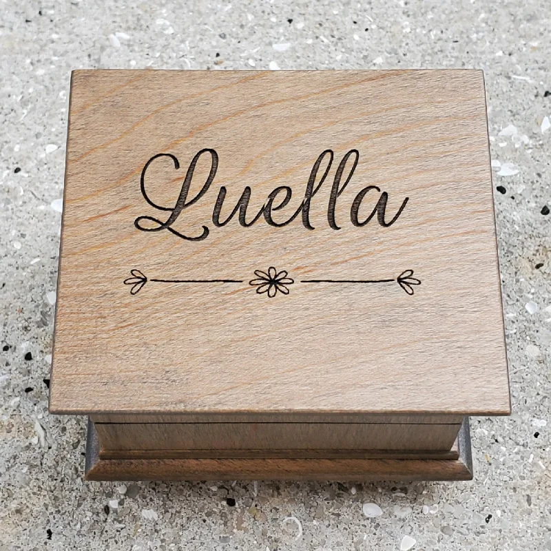 Name Box, music box custom engraved with name on top, choose color and song, personalize