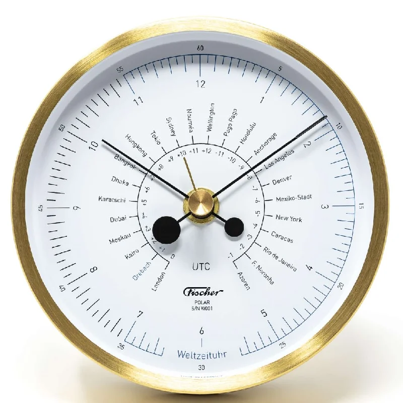 Designer POLAR Instruments - World Time Clock Brushed Brass