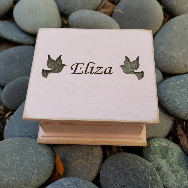 Dove Wooden Music Box Name engraving on top, choose color and song, personalize