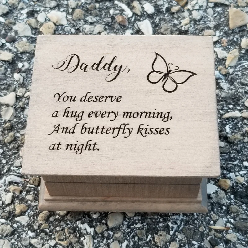 Dad engraved music box with butterfly image your choice of your color and song