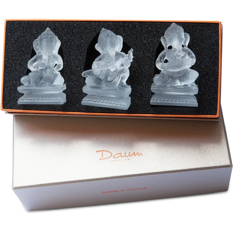 Daum - Crystal Ganesh Musicians in White, Set of 3