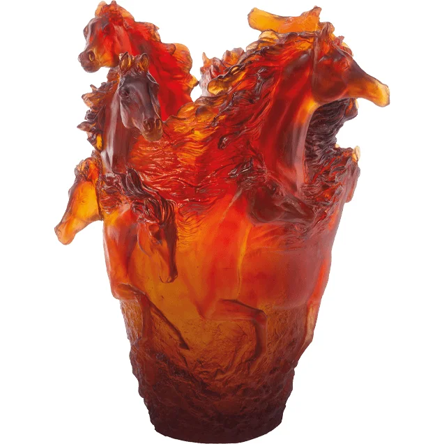 Daum - Crystal Horse Vase in Amber 500 Ex