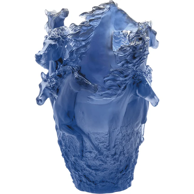 Daum - Crystal Horse Vase in Blue 175 Ex