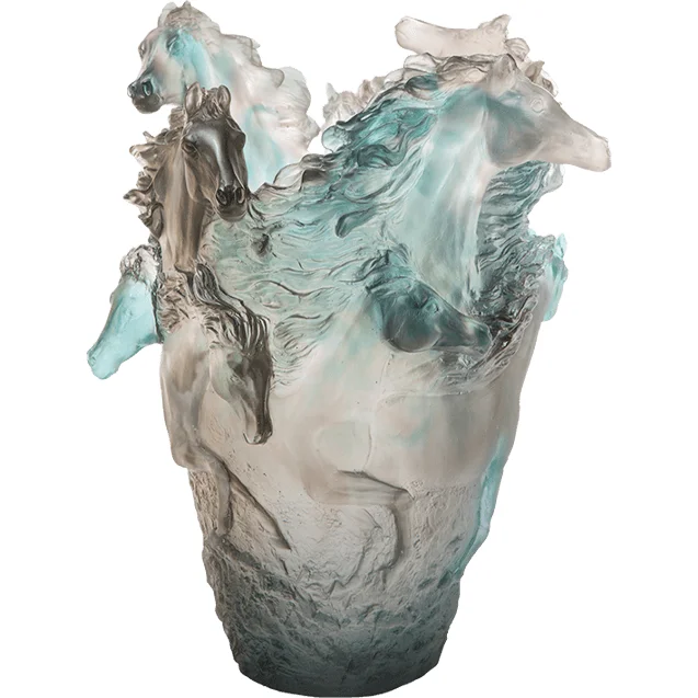 Daum - Crystal Horse Vase in Blue & Grey 500 Ex