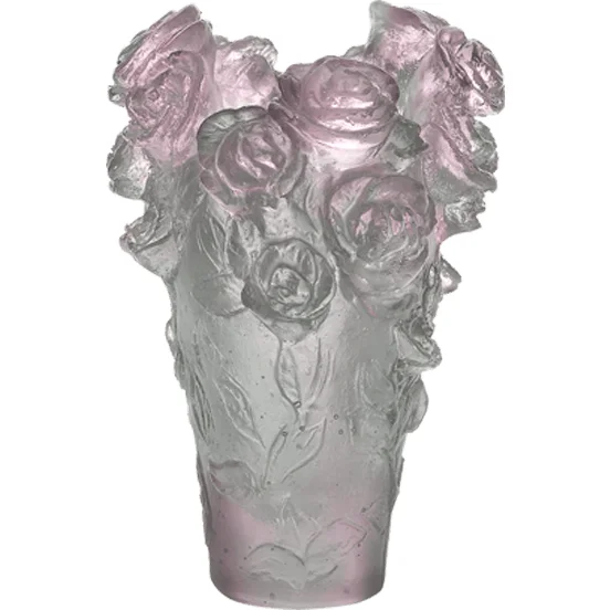 Daum - Crystal Mini Rose Passion Vase in Green & Pink