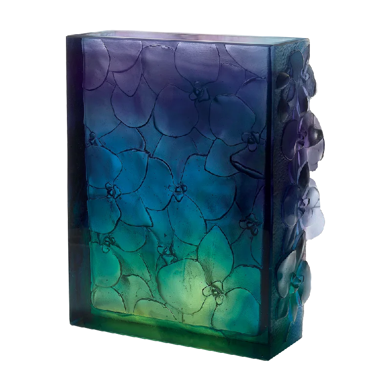 Daum - Crystal Orchid Vase in Blue, Green, & Purple