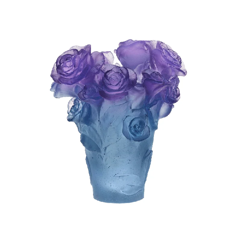 Daum - Crystal Small Rose Passion Vase in Blue & Purple