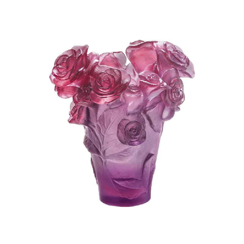 Daum - Crystal Small Rose Passion Vase in Red & Purple