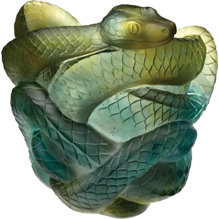 Daum - Crystal Snake Vase in Green & Grey 888 Ex