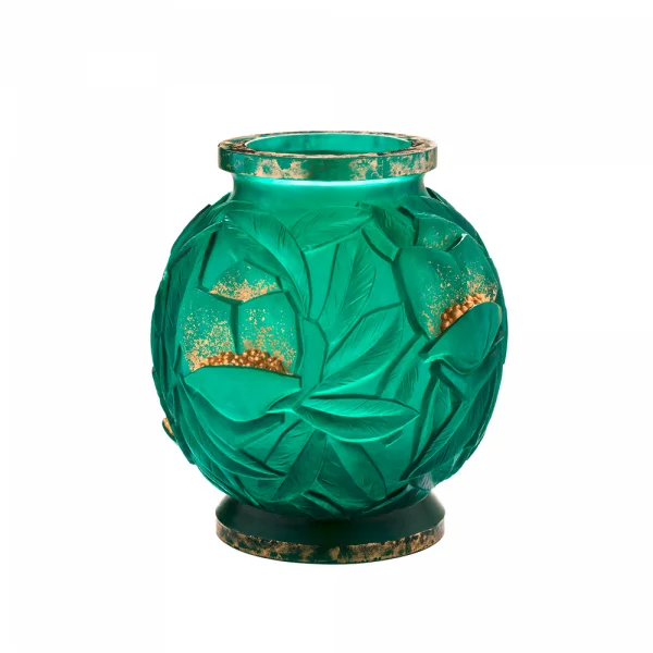 Daum - Large Crystal Empreinte Vase in Green & Gold 75 Ex