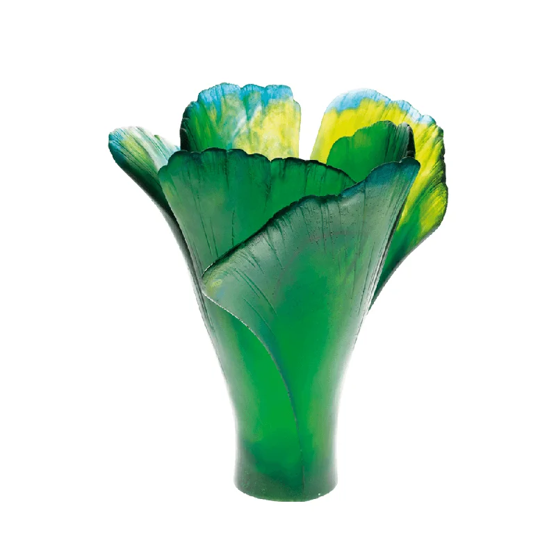 Daum - Large Crystal Ginkgo Vase in Green