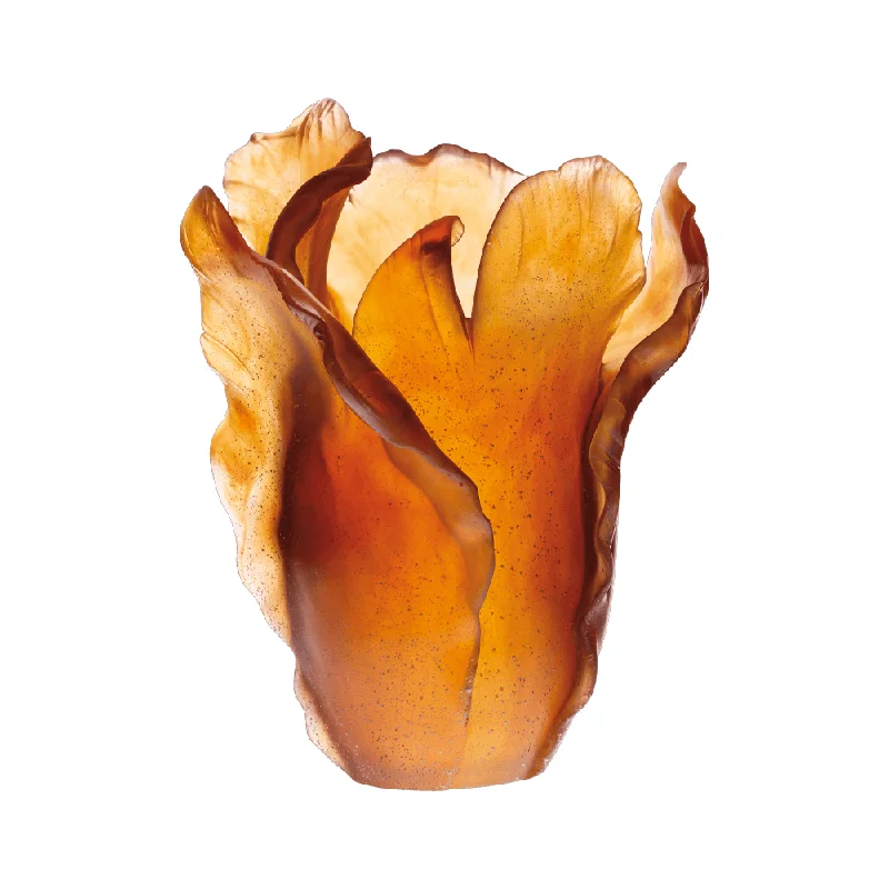 Daum - Large Crystal Tulip Vase in Amber