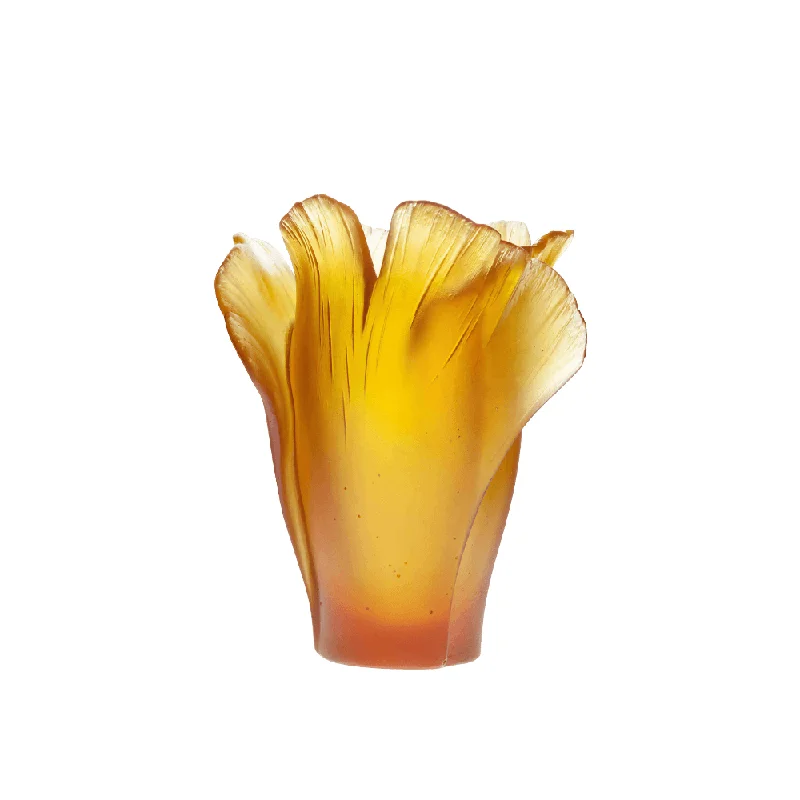 Daum - Medium Crystal Ginkgo Vase in Amber