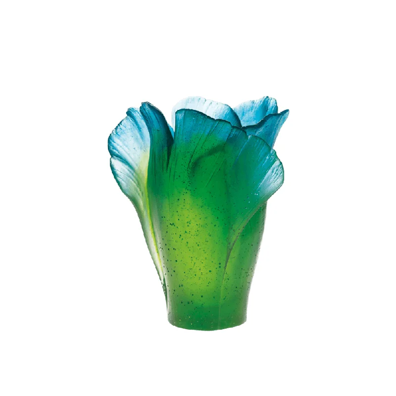 Daum - Medium Crystal Ginkgo Vase in Green