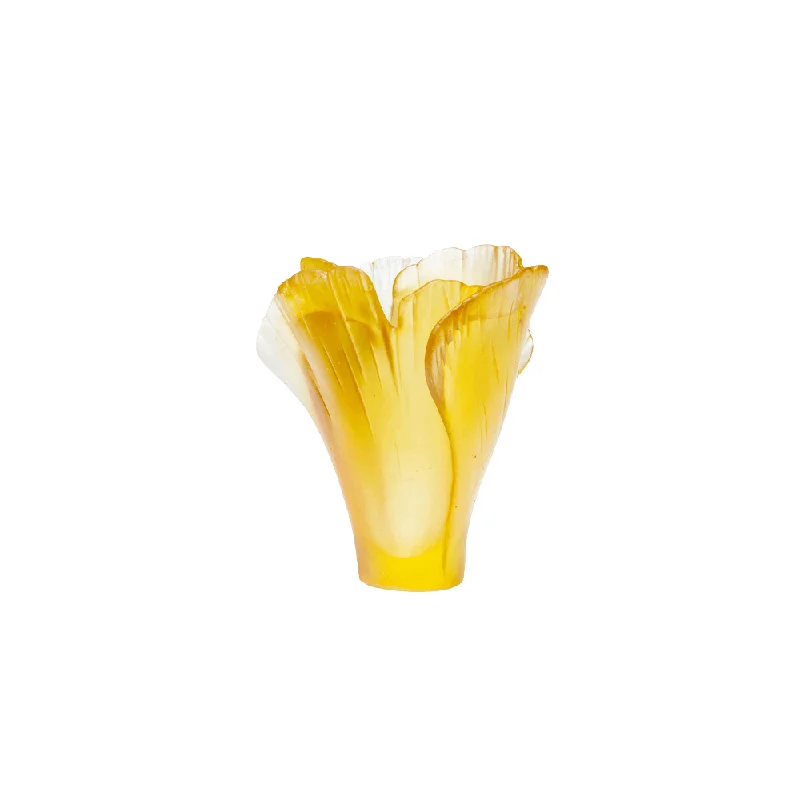 Daum - Mini Crystal Ginkgo Vase in Amber