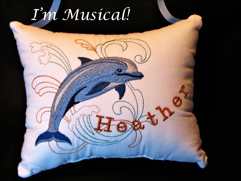 Dolphin Music Box Pillow -- Personalized Embroidered MUSICAL Keepsake