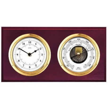 Mahogany & Brass Barometer & Clock Combination