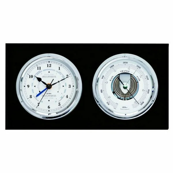 Barometer & Tide Clock Combo in Ebony & Chrome – Perfect for Marine Enthusiasts