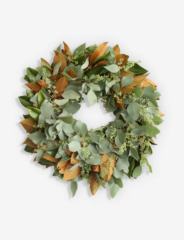 Fresh Handmade Magnolia and Seeded Eucalyptus Wreath