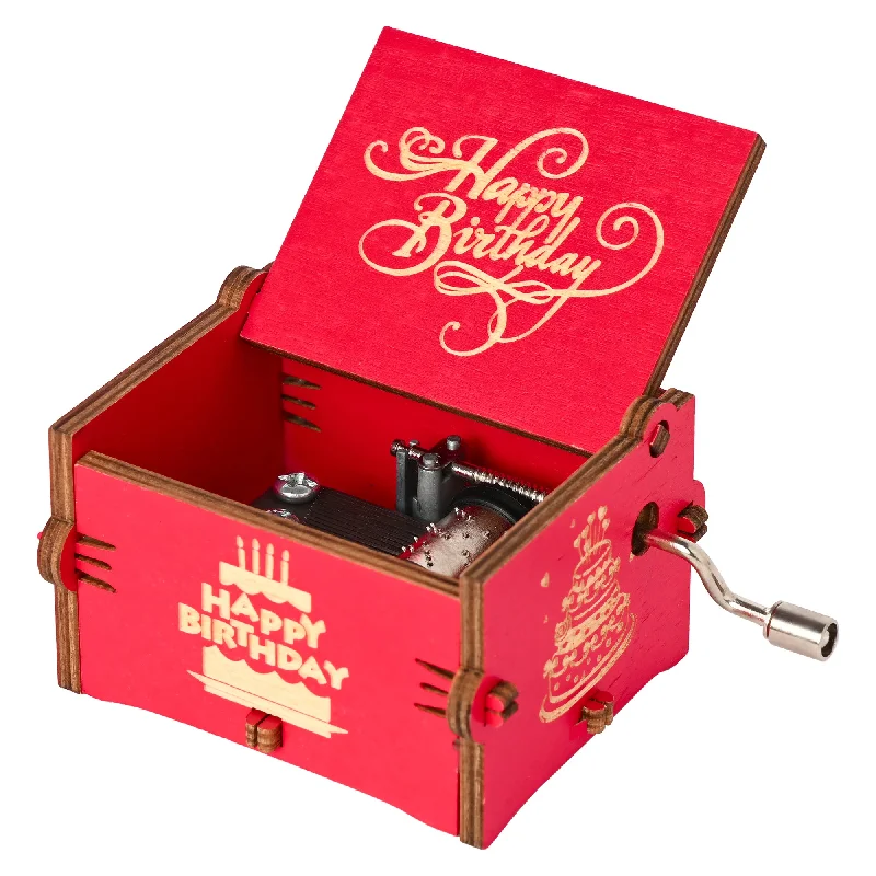 Happy Birthday Wooden Handcrafted Music Box (Red)