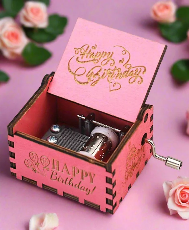 Happy Birthday Wooden Handcrafted Music Box (Baby Pink) (Musicbox.company Exclusive)