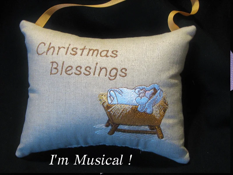 Baby Jesus in the Manger Music Box Pillow -- Personalized Embroidered MUSICAL Keepsake