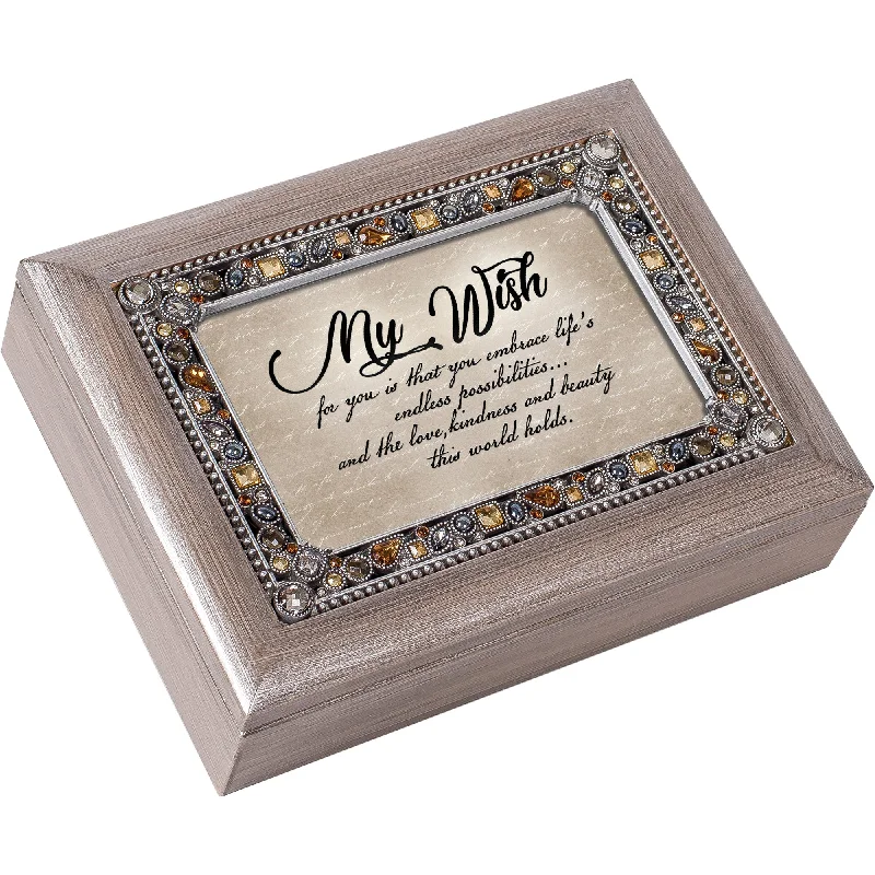 My Wish for You Embrace Brushed Pewter Music Box Plays Wonderful World