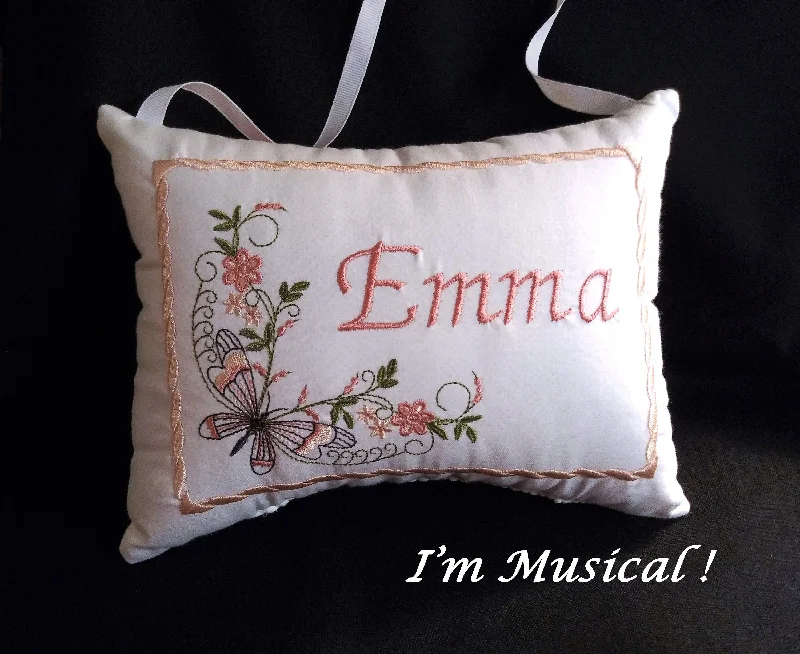 Lacewing Butterfly Music Box Pillow -- Personalized Embroidered MUSICAL Keepsake