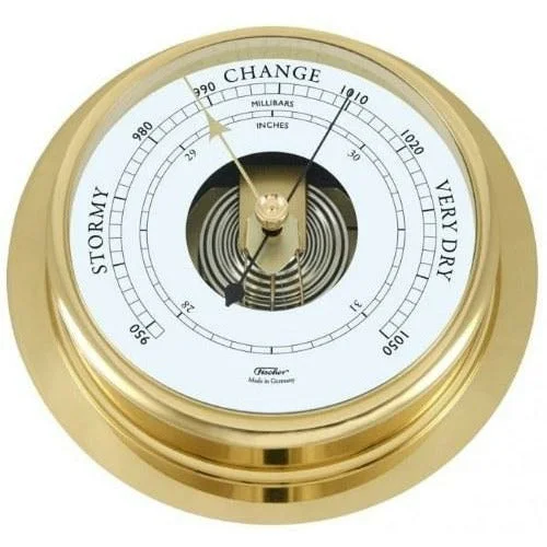 Large Polished Brass 200mm Barometer & Tide Clock Combo