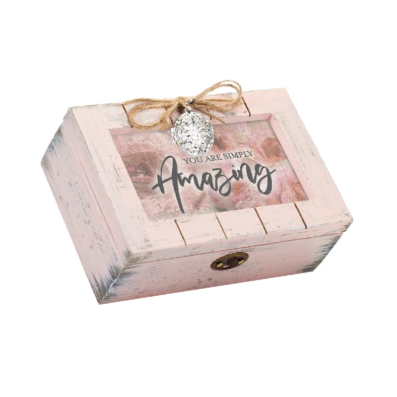 Amazing Petite Blush Distressed Locket Music Box Plays Edelweiss