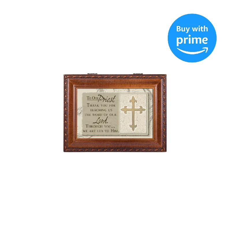 To Our Priest Woodgrain Inspirational Traditional Music Box Plays Ave Maria