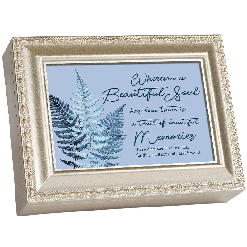 Blessed are the Pure in Heart Inspirational Champagne Rope Trim Music Box Plays Amazing Grace