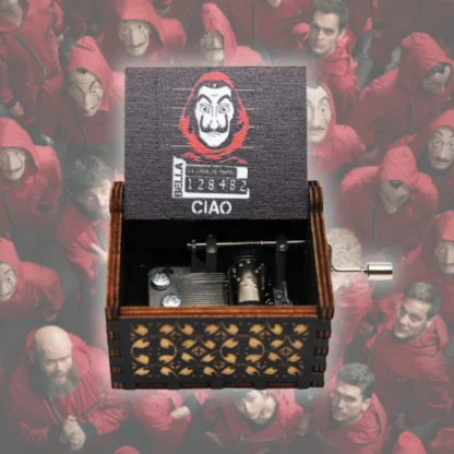 Money Heist Wooden Handcrafted Music Box (Black) - Unmask the Symphony of Intrigue 🏴‍☠️🎶 128482